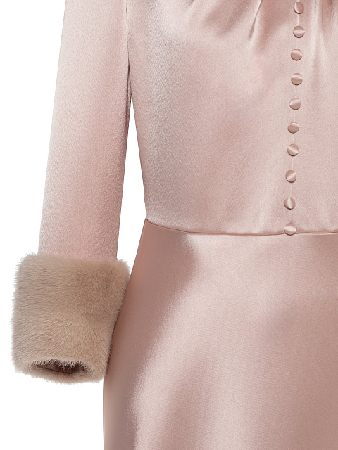Powder Silk Dress With Mink Fur Cuffs, 3