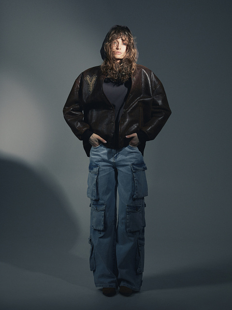 Light Blue Wide Leg Cargo Jeans, 8