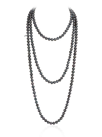 Silver necklace with black pearl beads, 155 cm, 1