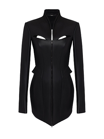 Black Leather Mini Dress With Slits, 1