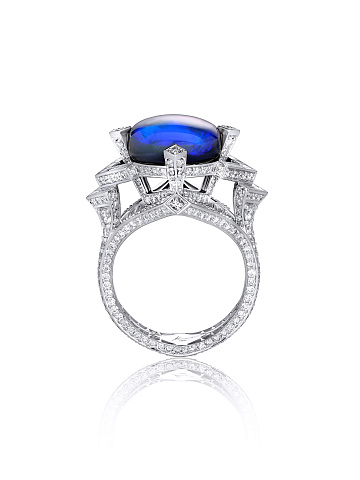 White Gold & Opal & Round Diamond Ring, 2
