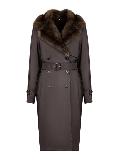 Sable Fur Lined Brown Trench Coat, 8