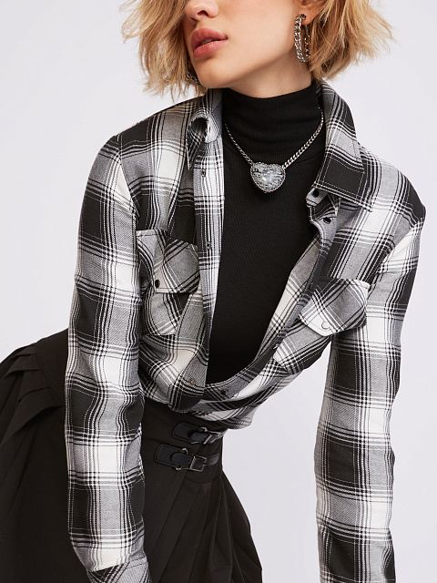 B/W Wool & Rayon Checked Shirt, 4