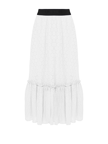 White Cotton Lace Midi Skirt, 1