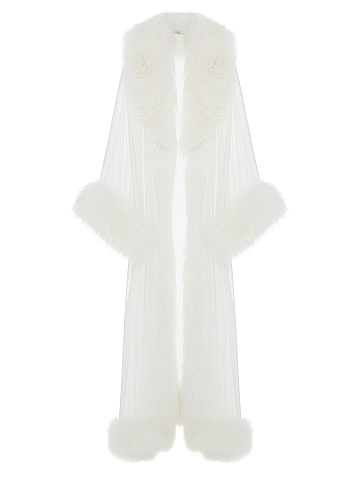 White chiffon cape with fur, 1
