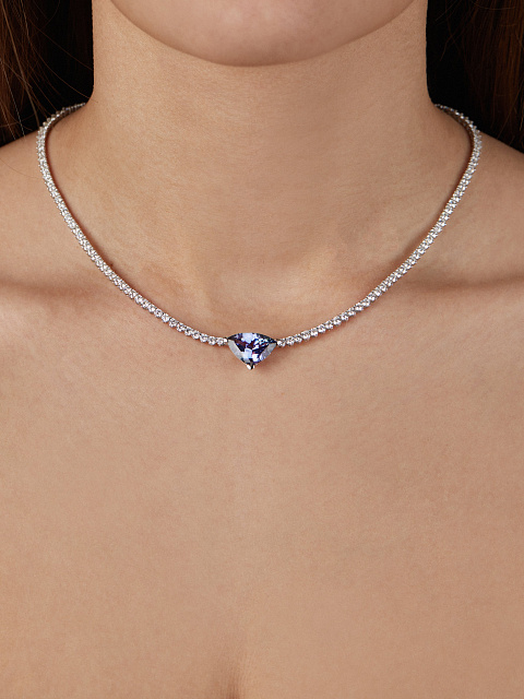Tanzanite, Round Diamond & White Gold Necklace, 5