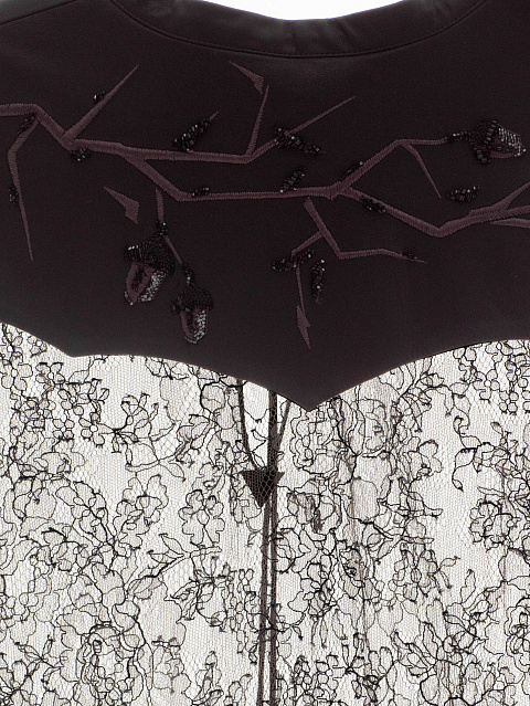 Grey-brown lace midi dress with leather, 5