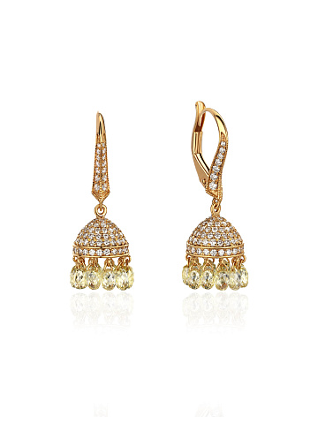 Small yellow gold tassel earrings with yellow diamonds, 1
