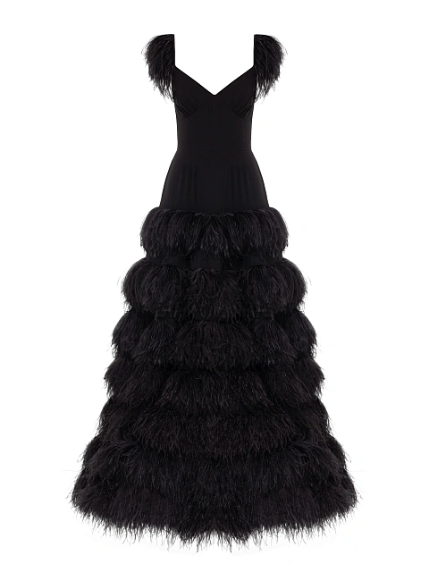 Black Feather Trim Chiffon Maxi Dress, 1 Black Feather Trim Chiffon Maxi Dress, 1