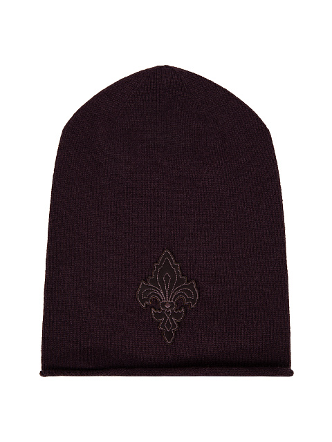 Purple Fleur De Luce Embroidered Cashmere Beanie, 1