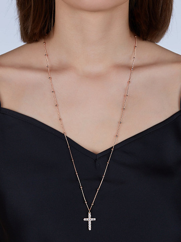 Rose Gold & Cubic Zirkonia Cross Necklace, 2