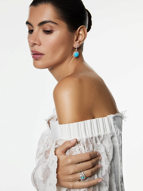 White gold earrings with turquoise and diamonds, 5