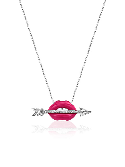 Lip-shaped necklace with pendant with Tutti Frutti Color enamel and diamonds, 1