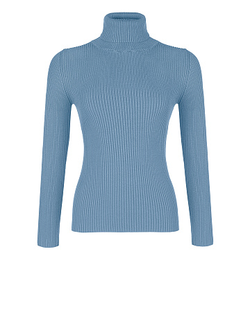 Dark Blue Rib Knit Jersey Turtleneck, 1