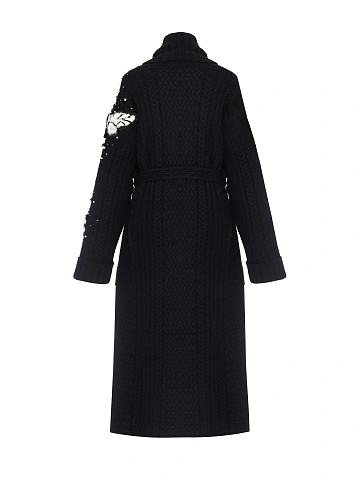 Black Mink Fur Trim Cashmere Knitted Coat, 2