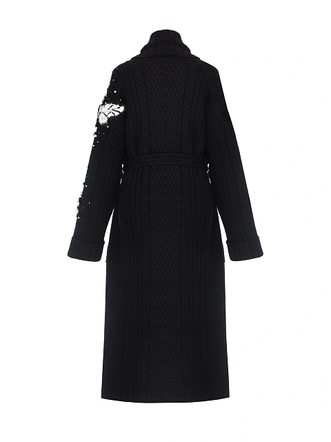 Black Mink Fur Trim Cashmere Knitted Coat, 2 Black Mink Fur Trim Cashmere Knitted Coat, 2