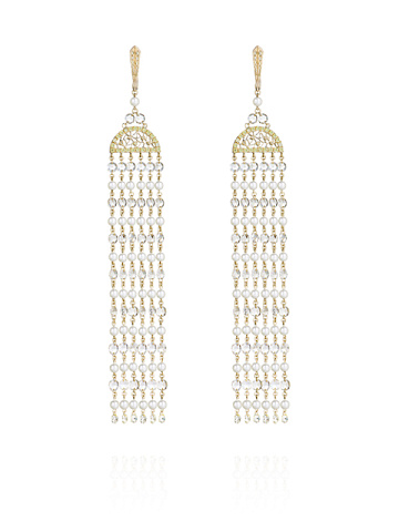 Yellow Fancy Cut Diamond, Yellow Briolette Diamond, Yellow Pearl & Gold Earrings, 1