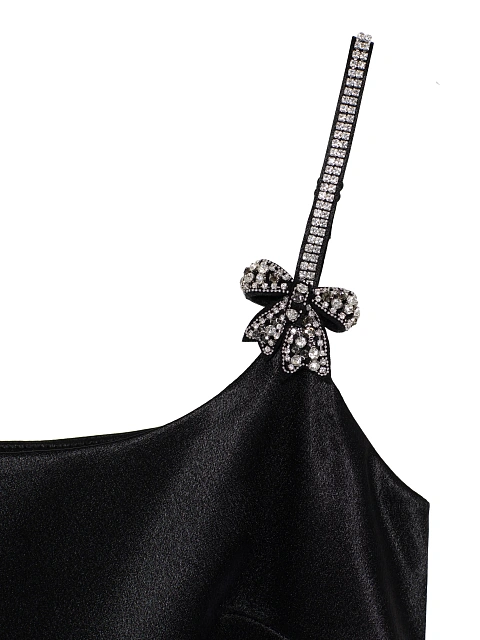 Black Rhinestones Bow Satin Mini Dress, 3 Black Rhinestones Bow Satin Mini Dress, 3