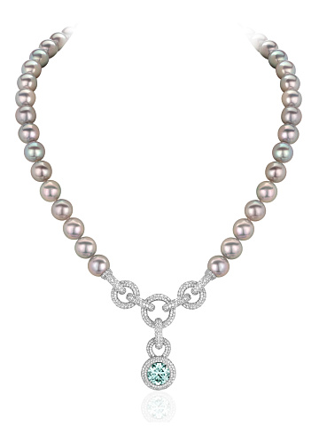 White gold pendant necklace with blue Akoya pearl and diamonds, 1