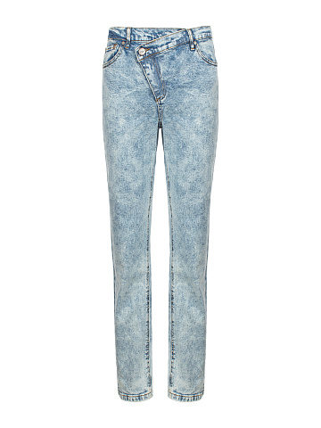 Washed Blue Asymmetric Closure Jeans, 1