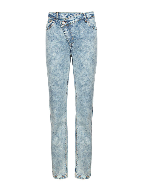 Washed Blue Asymmetric Closure Jeans, 1