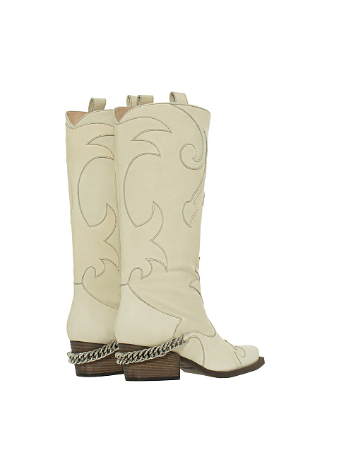White Leather Embroidered Cowboy Boots, 3