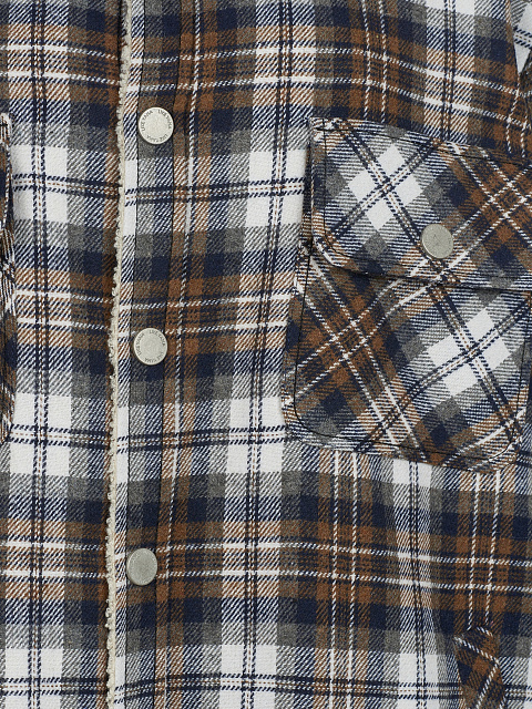 Dark Brown Checked Ivory Faux Fur Lined Shirt, 3 Dark Brown Checked Ivory Faux Fur Lined Shirt, 3