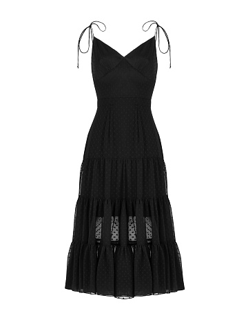 Black Polka Dot Chiffon Midi Dress , 1