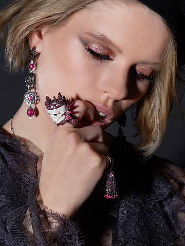 Black Diamond Ruby Tassel Ring, 2