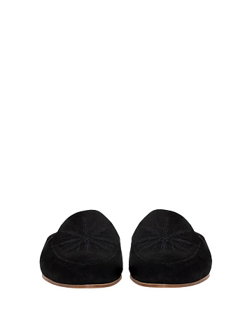 Black Suede Embroidered Mules, 2