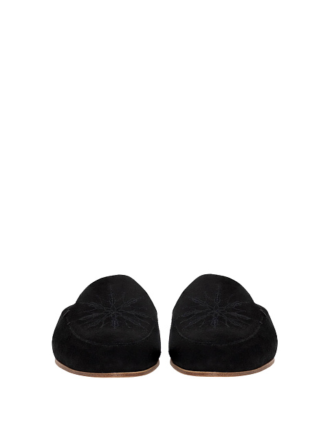 Black Suede Embroidered Mules, 2