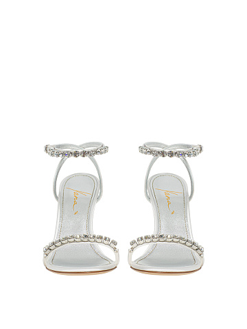 White Leather Sandals With Rhinestones, 2