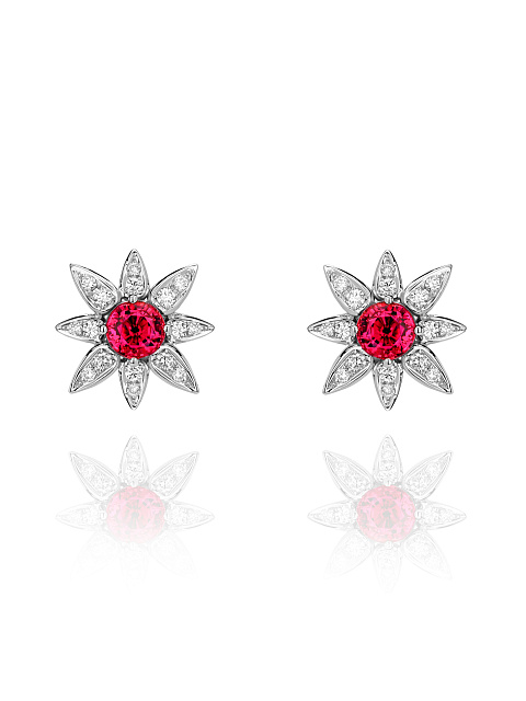 Tourmaline, Round Dimond & White Gold Earrings, 1