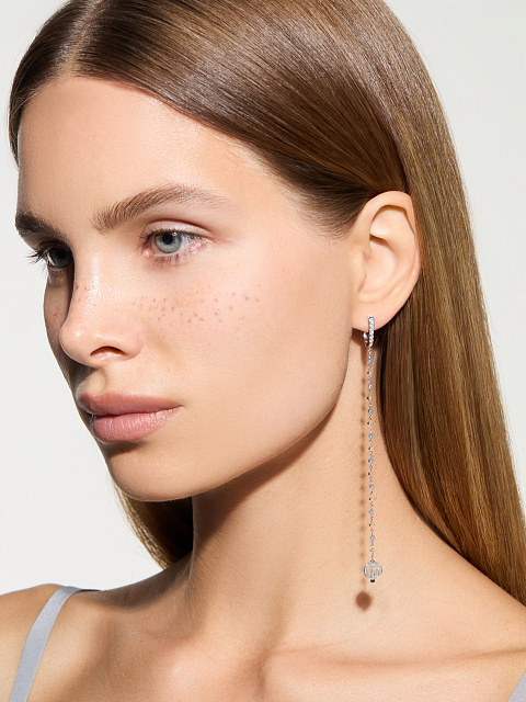 White gold earrings with colorless topazes, rock crystal and agate, 2