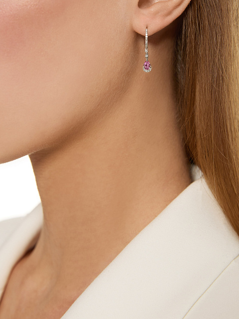 Small white gold hoops with pink sapphires, 2