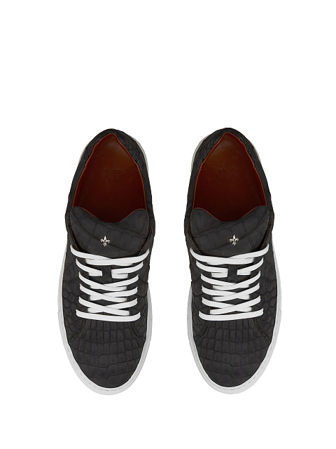 Black Crocodile Leather Sneakers, 4