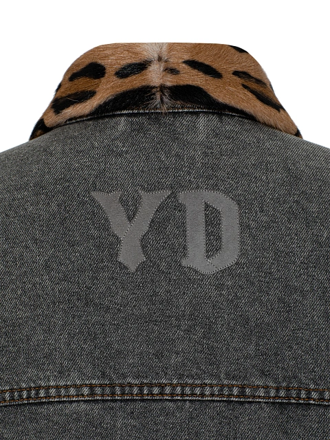 Grey Denim & Printed Goat Fur Jacket, 4 Grey Denim & Printed Goat Fur Jacket, 4