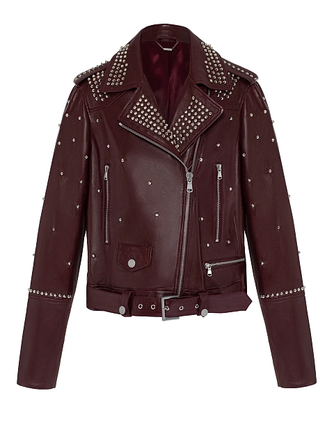 Bordeaux Studded Leather Biker Jacket, 1 Bordeaux Studded Leather Biker Jacket, 1