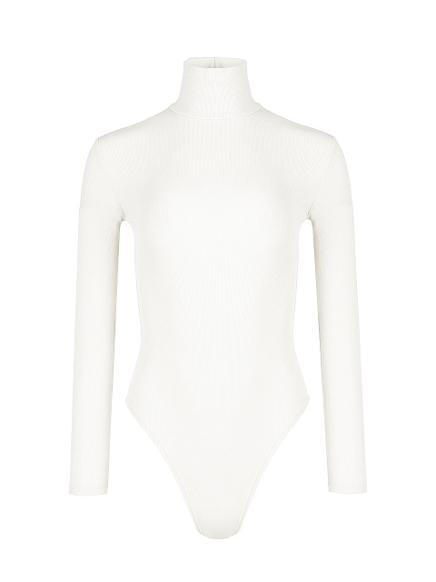 White Ribbed Cotton L/S Turtleneck Bodysuit, 1 White Ribbed Cotton L/S Turtleneck Bodysuit, 1
