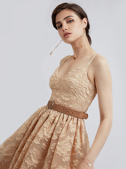 Beige Organza Midi Dress, 9 Beige Organza Midi Dress, 9