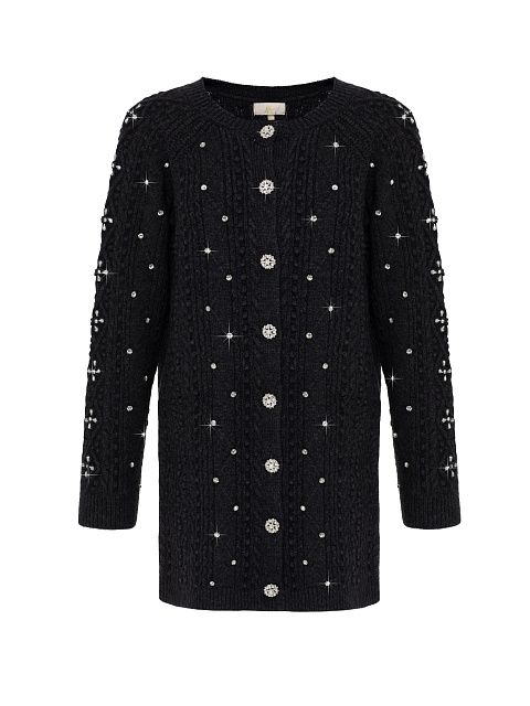 Black Rhinestones Long Wool Cardigan, 1 Black Rhinestones Long Wool Cardigan, 1