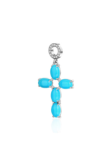 Cabochon Turquoise, Round Diamond & White Gold Pendant , 1