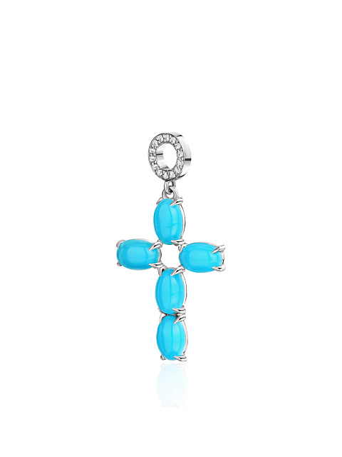 Cabochon Turquoise, Round Diamond & White Gold Pendant , 1