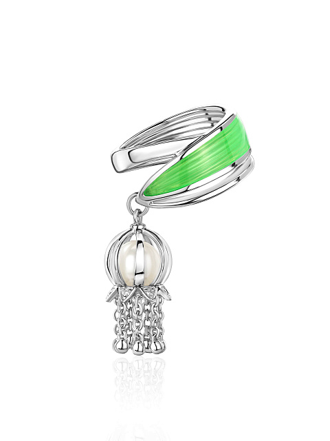 White gold pendant ring with diamonds and enamel, 1