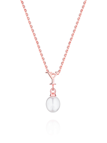 Gold-plated silver necklace with letter Y pendant and pearl, 1