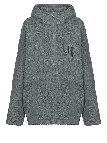 Grey Boucle Oversized Hoodie, 1