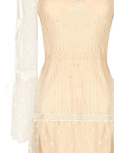 Beige Polka Dot Midi Dress, 3