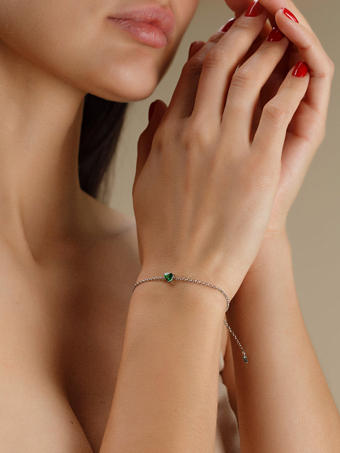 Silver & Green Cubic Zirkonia Heart Bracelet, 2