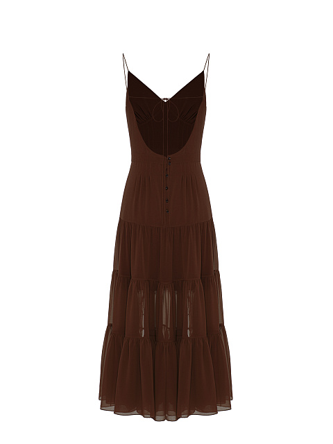 Brown Open Back Silk Midi Dress, 2