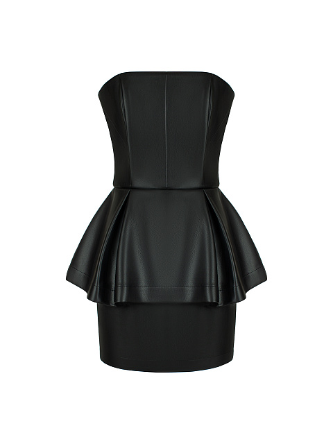 Black Faux Leather Peplum Mini Dress, 1 Black Faux Leather Peplum Mini Dress, 1